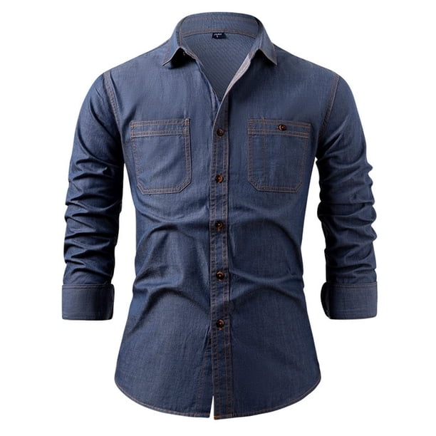 pstuiky camisas de hombre de manga larga, Camisa deportiva de manga larga con cuello vuelto y botones lisos holgados a la moda para hombre camisetas de hombre xl