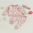 thumbnail image 3 of PENGXIANG Bébé Bébé Fille Gaufrette Tenue Fleur Impression à Manches Longues Col Rond Pull Tops Pantalon Bandeau 2Pcs Ensemble Vêtements d'Automne, 3 of 7
