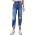 thumbnail image 1 of Jeans Boyfriend rasgados para mujer Denim desgastado Hasta el tobillo Recto Pierna ancha Casual High Waisted231-blue0, 1 of 5