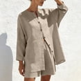 thumbnail image 5 of Gamivast Two Piece Outfits Womens Linen Long Sleeve Button Down Tunic Linen Tops and Elastic Waist Casual Linen Shorts Lightweight Breathable Skin Friendly Summer Beach Tropical Holiday Lounge Outfit, 5 of 8
