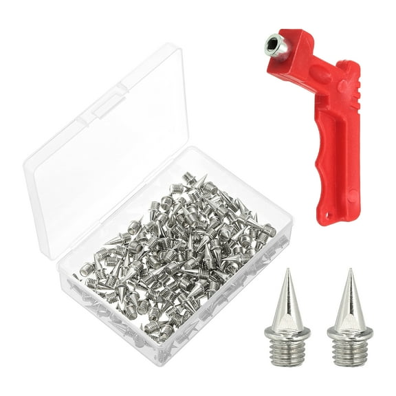 Uxcell 3/8 Inch Steel Track Spikes Sports Shoes Spikes Replacement with Spike Wrench Silver Tone 120Pcs