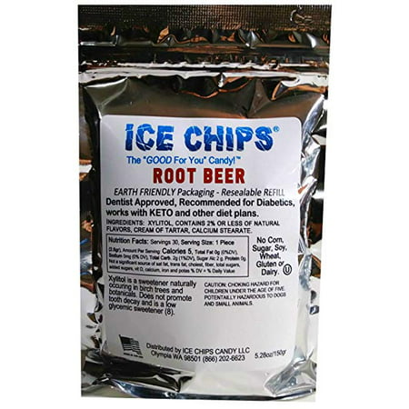 ICE CHIPS Birchwood Xylitol Candy in Large 5.28 oz Resealable Pouch; Low Carb & Gluten Free (Root