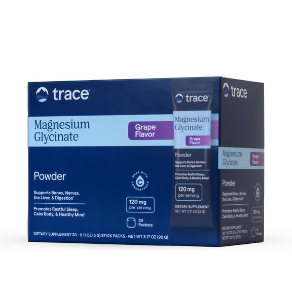 Trace Minerals Magnesium Glycinate - Bedtime Magnesium Supplement for Sleep Support - Nervous System & Healthy Mindset Support - Travel-Friendly Stick Packs - Grape Flavor - 30 Servings