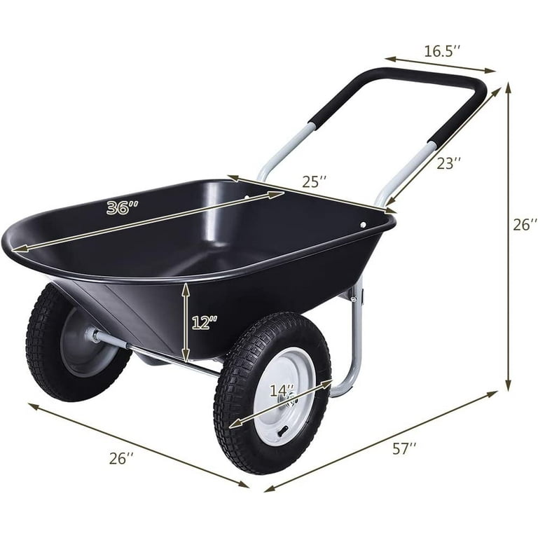 Happyun Dual Wheel Wheelbarrow, Heavy Duty Garden Cart, 330, 53 OFF