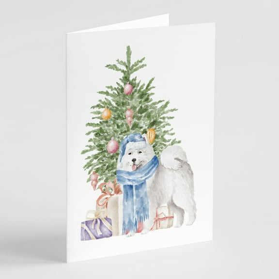 Christmas Samoyed #2 Greeting Cards and Envelopes Pack of 8 7 in x 5 in