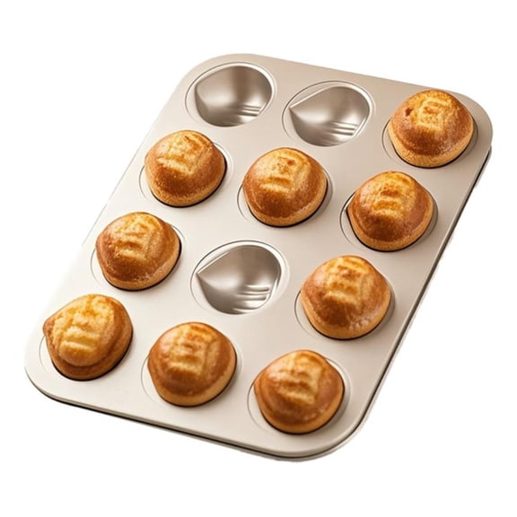 Muffin Cake Pan, Non-Stick 12-Cavity Chestnut-Shaped Bakeware for Oven Baking