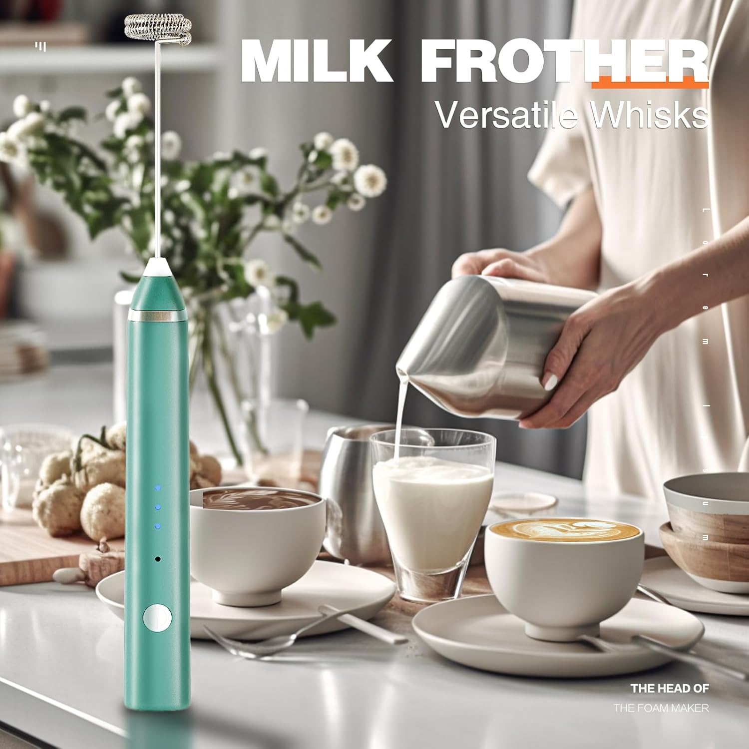Corsediu Electric Milk Frother - Handheld USB Rechargeable, 3 Speeds, Stainless Steel Whisk For Coffee, Latte, Matcha