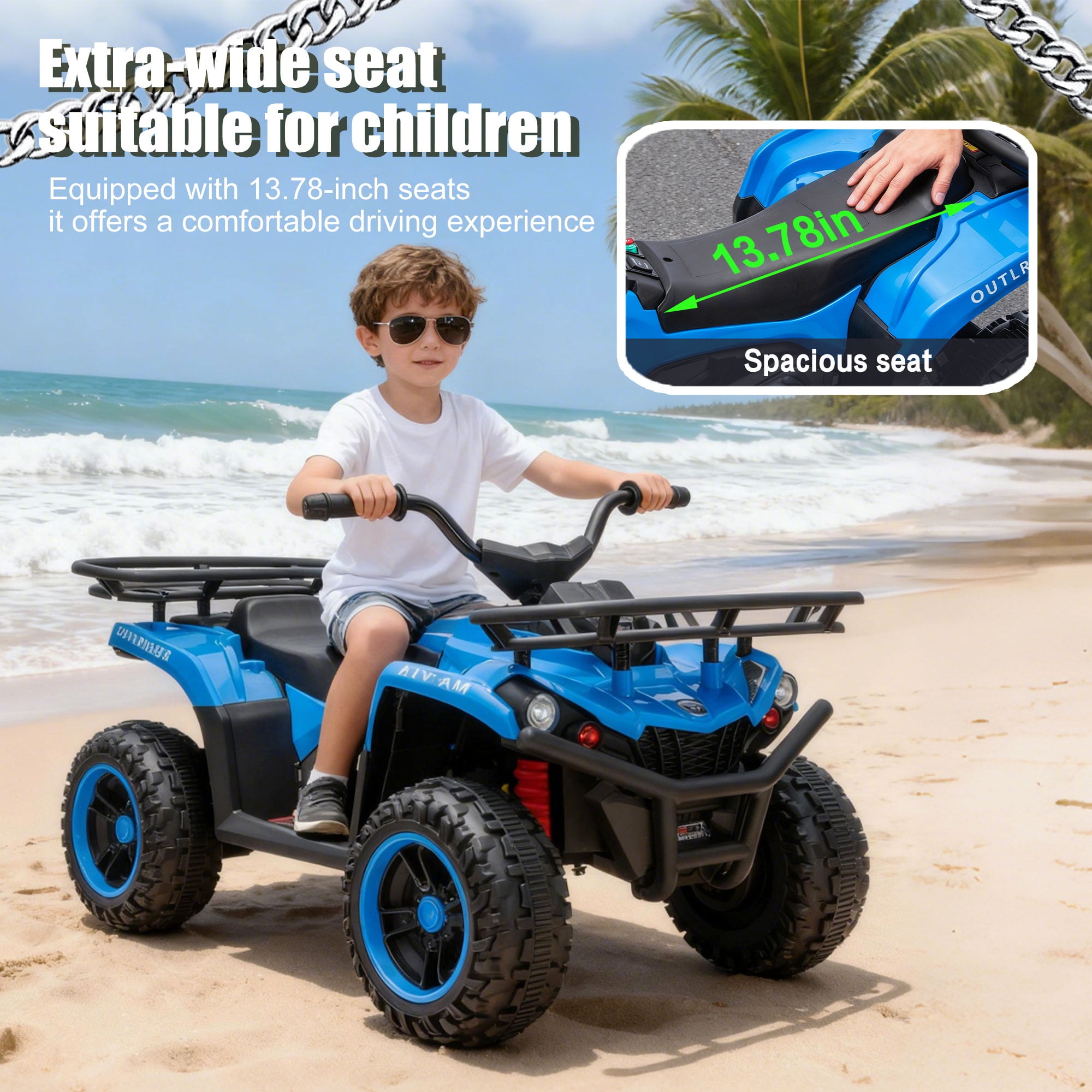 iYofe 24V Big Kids Ride on ATV Quad, Electric 4 Wheeler for Kids 3-6 with Battery Display, Anti-Slip Tires, LED Headlights, Bluetooth, MP3, Storage Racks, Gifts for Birthday & Christmas, Blue