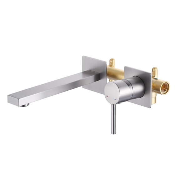 Wowow Solid Brass Single Handle Wall Mounted Faucet with Rough-In Valve in Brushed Nickel
