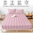 thumbnail image 5 of Cal.King Size Fitted Sheet Set - Pink Stripes 3 Piece Bedding Sets 16" Deep Pocket Fitted Sheet with 2 Pillowcases, Modern Vertical Lines Geometric Minimalist Brushed Microfiber Hotel Bed Sheets, 5 of 9