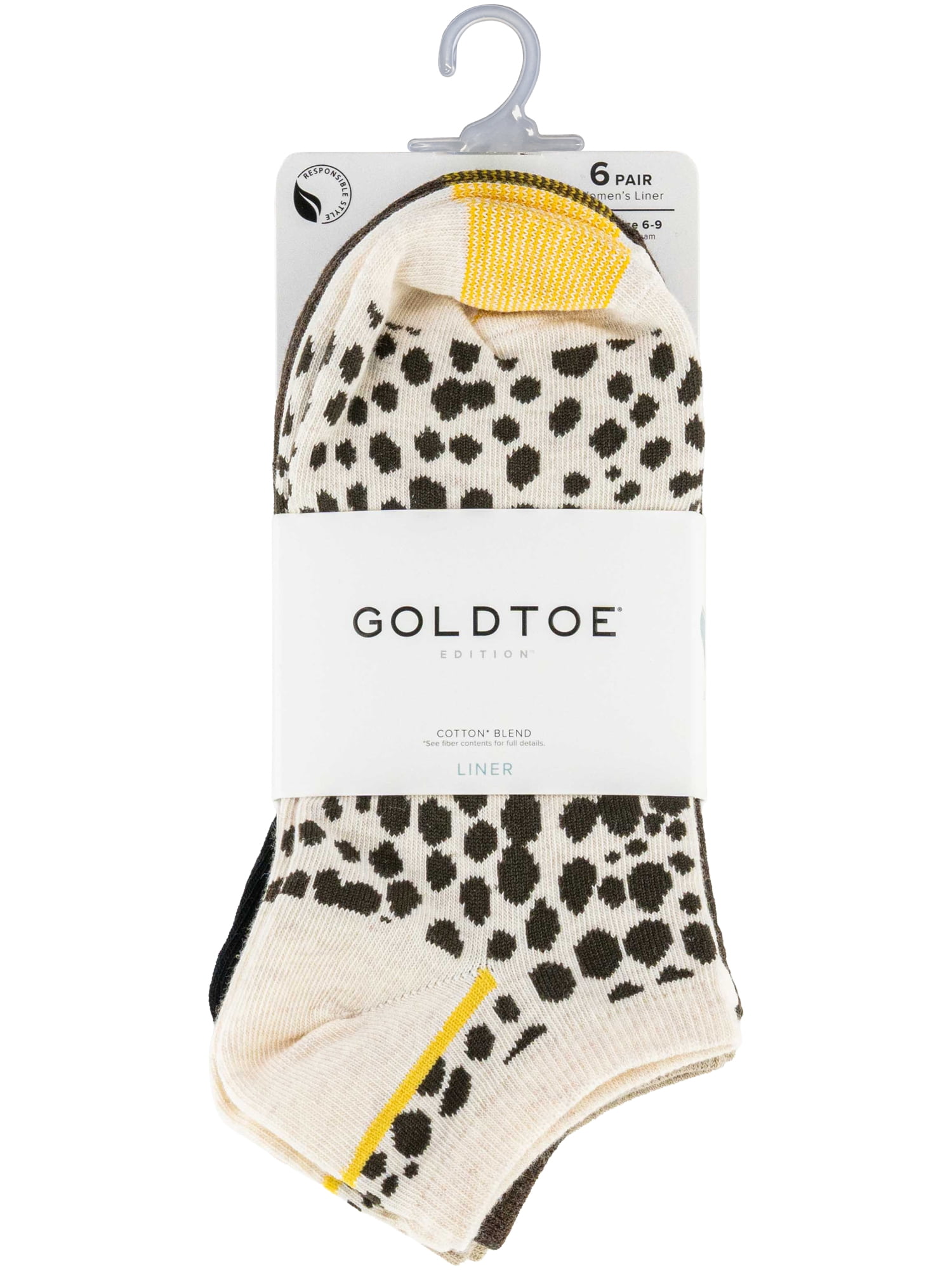 GoldToe Edition Women's Animal Print Liner Socks Assorted, 6 Pairs, Size 6-9