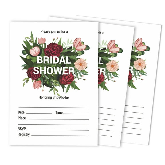 Inkdotpot 30Floral GreeneryFill-In Style Bridal Shower Invitations Wedding Blank Invites