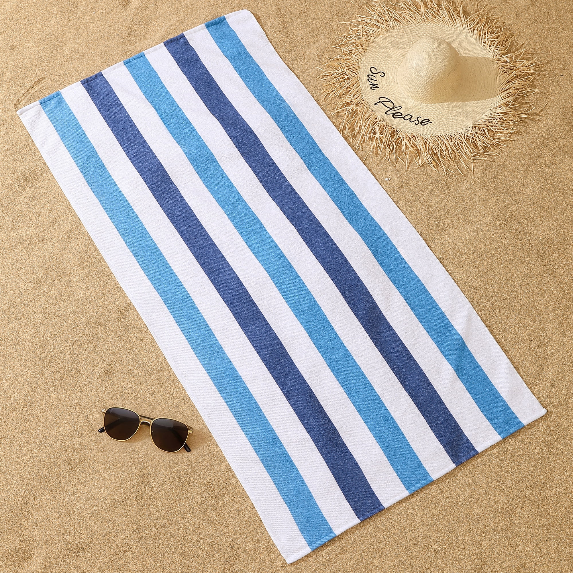 Smuge 4 Pack Cabana Stripe Beach Towels, 60x30 inches Microfiber Lightweight Outdoor Large Swim Towel for Adults (Navy Blue)