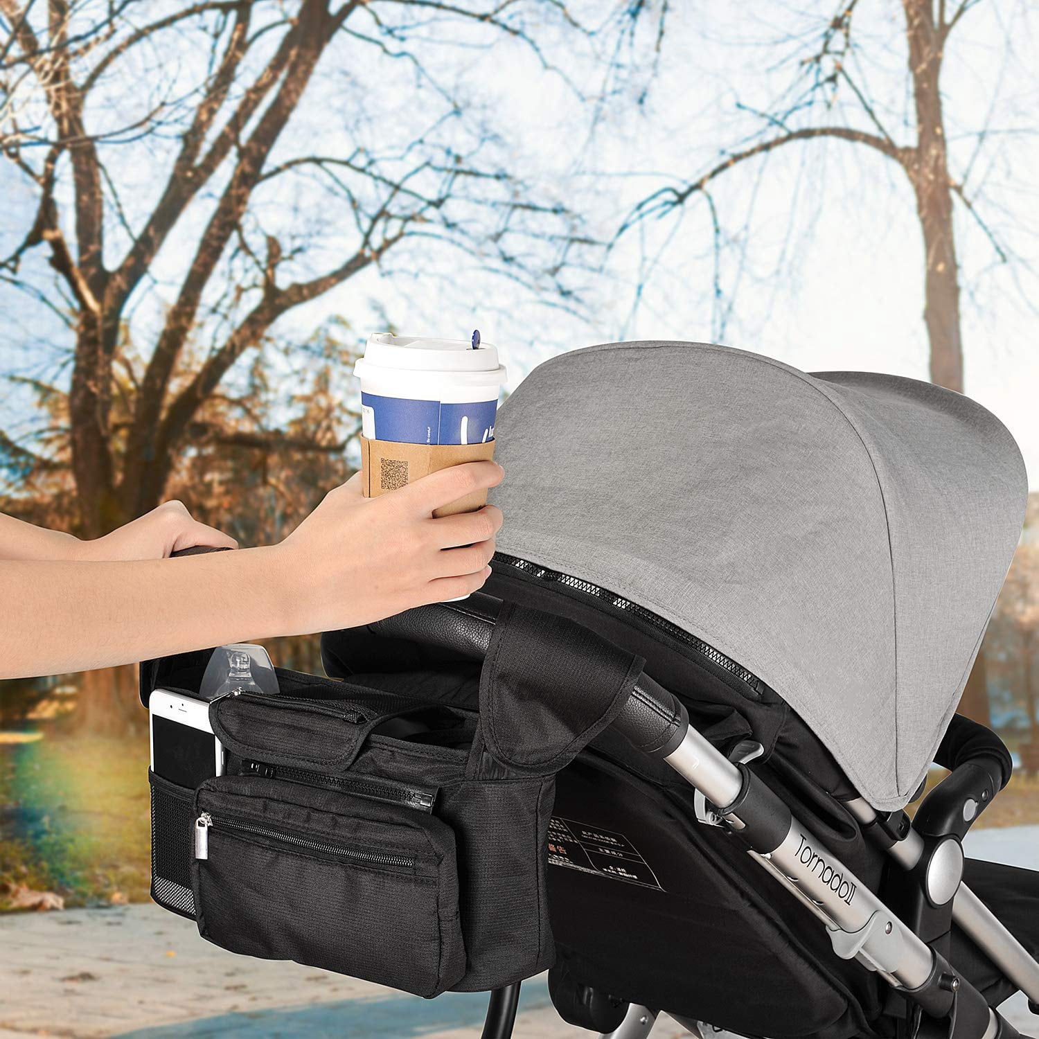 Universal Stroller Organizer with 2 Insulated Cup Holders, Stroller Accessories, for Carrying Diaper, iPhone, Toys & Snacks, Fits Britax, Uppababy, Baby Jogger, and BOB Stroller
