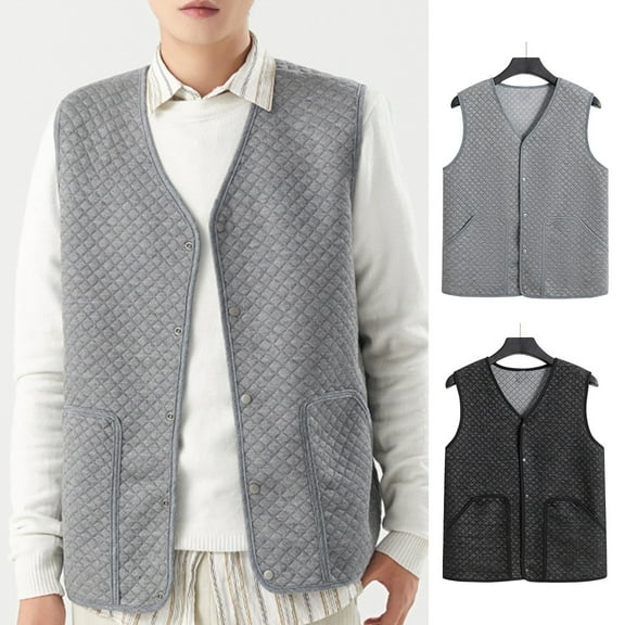 BAETEUY Men's Waistcoat, V-Neck, Sleeveless, Single-Breasted, Vest Coat, Solid Color, Velvet Lined, Warm Vest Jacket, Pockets, Stylish and Cozy