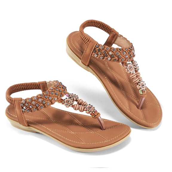 Ablanczoom Womens Sandals Clip toe Rhinestone Summer Flat sandal