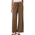 thumbnail image 7 of Busydd Linen Pants for Women Casual Comfy Elastic Waist Drawstring Pants Trendy Loose Solid Color Straight Leg Women's Pants with Pockets Coffee L, 7 of 7