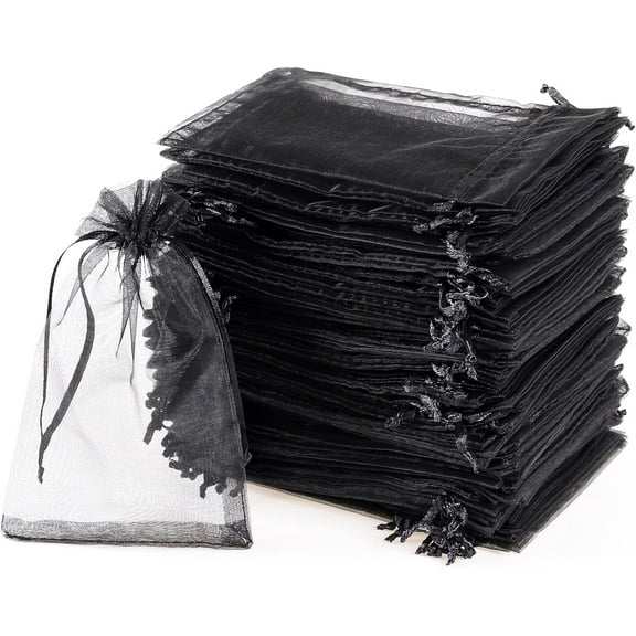 100Pcs Gold Organza Bags. 4X6" Candy Mesh Drawstring Favor Bags Jewelry Pouches for Christmas, Wedding Party, Thanksgiving, Valentines Day Small Gift Bags