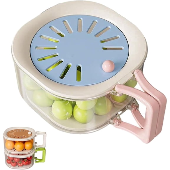 2-in-1 Draining and Preservation Basket, Multifunctional Fruit and Vegetable Washing Bowl With Strainer Lid and Foldable Handle, fruit washer spinner bowl (A)