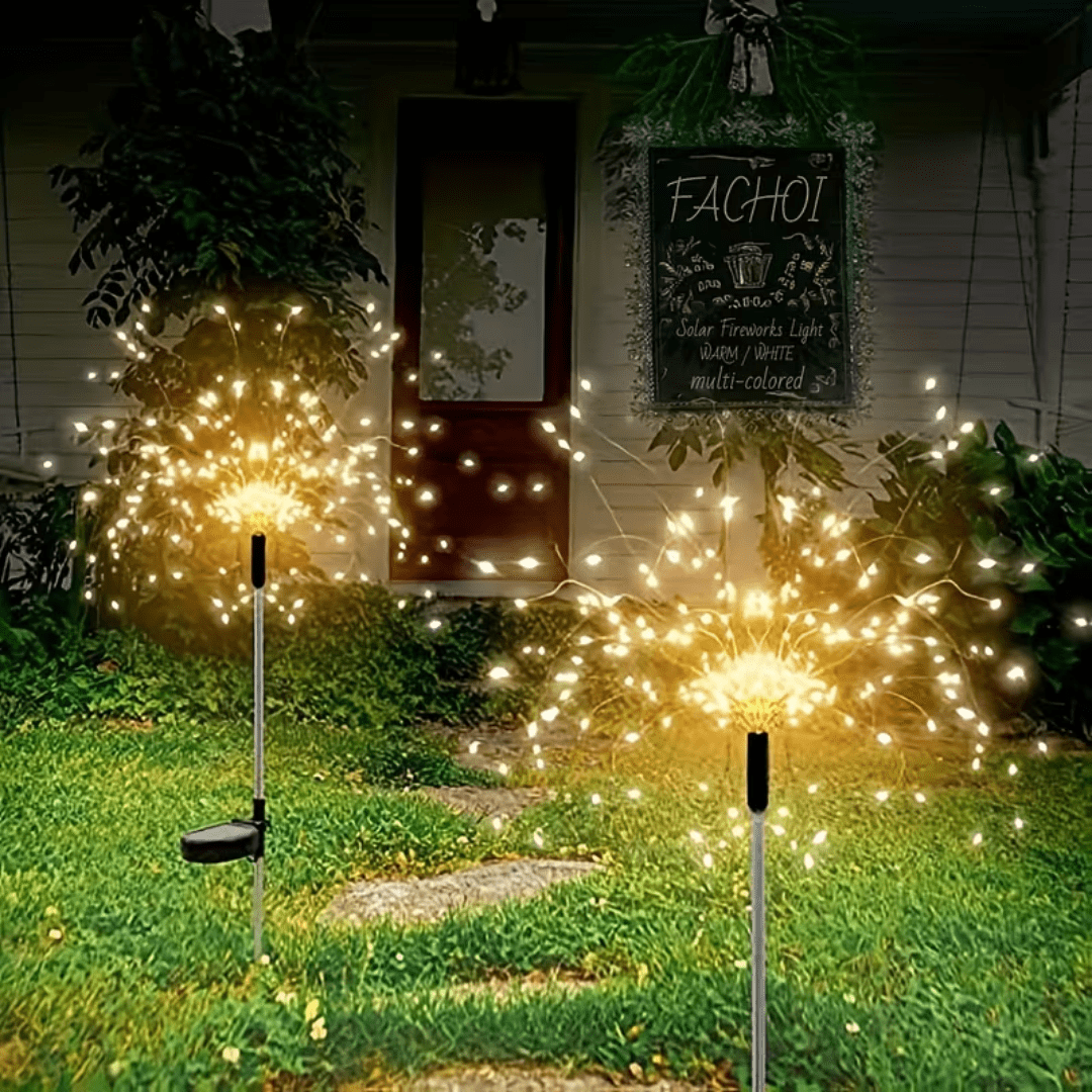 6 Pack 120 Led 8-Mode Solar Powered Fireworks Light With String Lights, Outdoor Garden Waterproof Fireworks Light, Used For Pedestrian Walkways, Backyard Lawn Landscapes, Multicolor