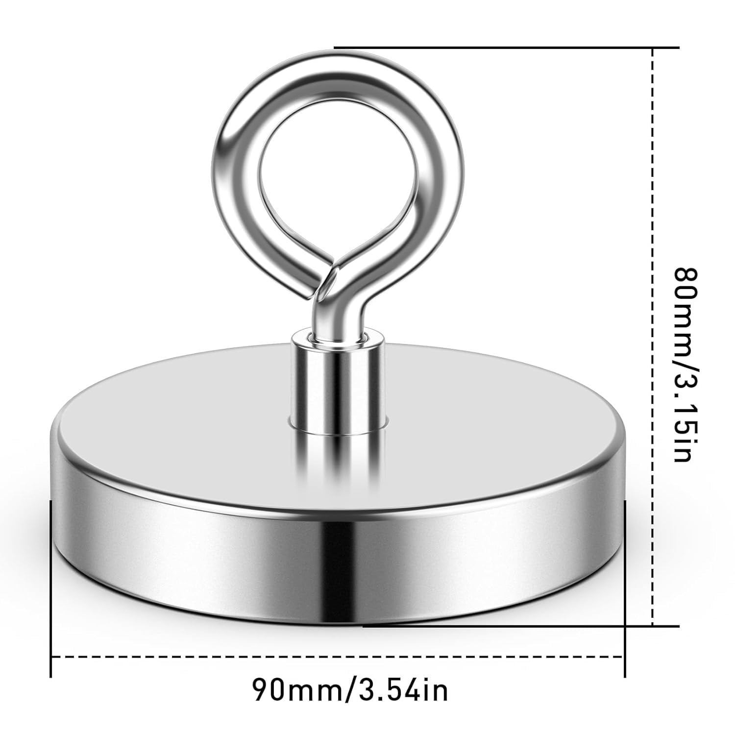 DURMATE Super Strong Fishing Magnet, 1000 lbs Pulling Force, Neodymium Rare Earth Magnet with Countersunk Hole Eyebolt, Large Magnet for Remover, Diameter 3.54 inch(90 mm)