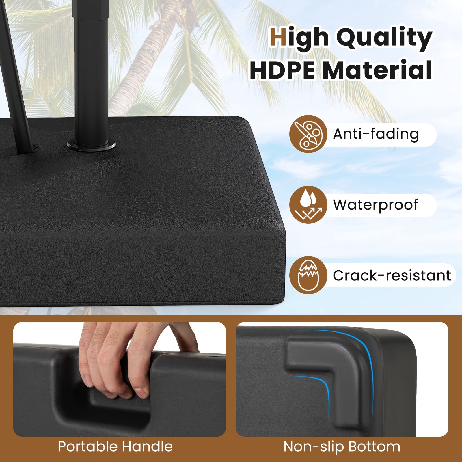 Topbuy Mobile Patio Umbrella Base with Wheels 132 LBS Water & Sand Fillable Umbrella Stand