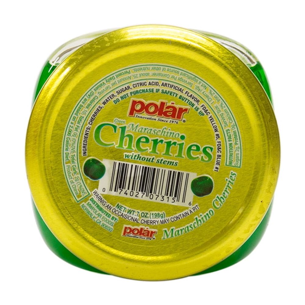 MW Polar Green Maraschino Cherries Without Stems 7 oz Jar (Pack of 12)