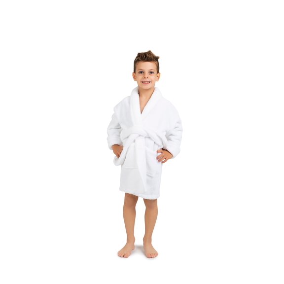 BC BARE COTTON Bare Cotton Kids Microfiber Fleece Shawl Robe - Boys - White - Small