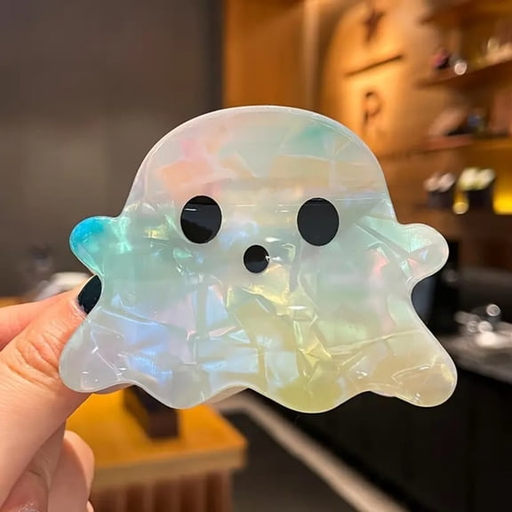 Printed Ghost Hair Claw Clip, Fun Halloween Half Up Hairstyle Accessory