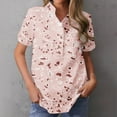 thumbnail image 2 of Lolmot Womens Floral Print Short Sleeve Tshirts V Neck Button Up Casual Tops Going Out Henry Collar Loose Fit Comfy Blouses with Pocket, 2 of 5