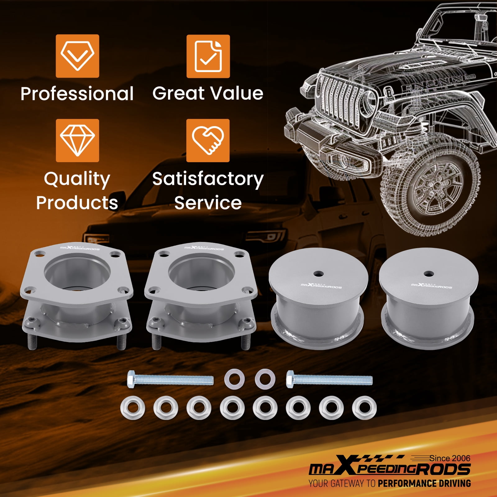 maXpeedingrods 3" Lift Kit for Jeep Grand Cherokee WK 2005-2010, Commander XK 2006-2010 2WD 4WD, Gray