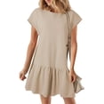 thumbnail image 1 of Vestido BLENCOT para mujer, casual, de verano, cuello redondo, color avena, 1 of 2
