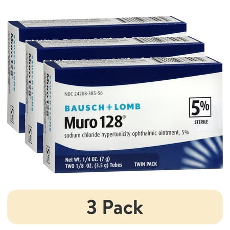 (3 pack) Bausch & Lomb Muro 128 Sodium Chloride Ointment 5% Twin Pack 1/8 Oz Each