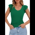 thumbnail image 2 of Camiseta de Verano para Mujer, con Cuello en V, Volantes, Sin Mangas, Ajustada, Verde M, 2 of 7