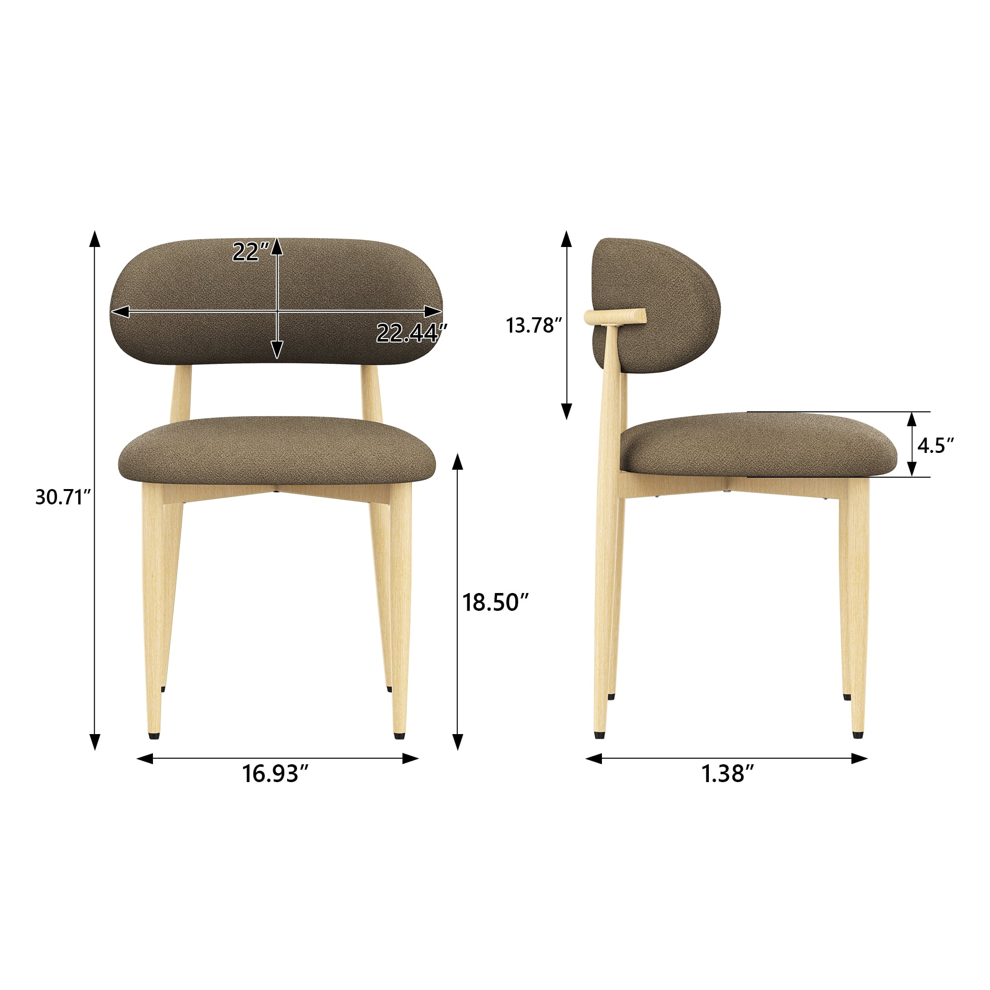 Modern Metal Dining Chair 20.87x22.44x30.71 Inch Upholstered Seat 300 lbs Capacity for Kitchen Dining Room