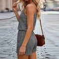 thumbnail image 5 of Women's Soft Fabric Casual Elastic Waist Jumpsuit Shorts, Solid Color Comfortable Fit, Lightweight Summer Wear, Lounge Beach Vacation, Casual Pants | VerBelle,Dark Gray S, 5 of 6