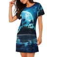 thumbnail image 2 of Rateoe Hawaiian Beach Pirate Moon Print Women’s Nightdress – Cozy Cotton Short-sleeved Sleep Shirt, Loose-Fit Sleepwear, Perfect for Relaxing and Sleeping, 2 of 6