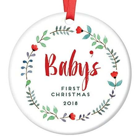 - Baby's First Christmas 2018 Ornament Pretty Floral Newborn Girl Ceramic Collectible 3