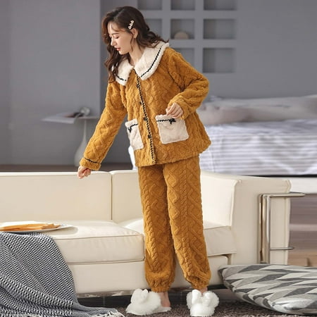 

QIPOPIQ Pajamas for Women Clearance Thickened Warm Coral Velvet Long SleevePants Worn Out Home Suit Plus Size Sleepwear Reduced Price!