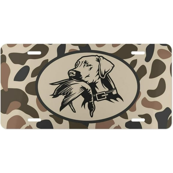 Old School Camo with Duck Dog Vanity Plate/Camouflaged License Plate