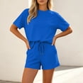 thumbnail image 4 of FRSASU 2 Piece Pajamas Set for Women Short Sleeve Shirt with Shorts Sleepwear Set Comfy Loungewear Pj Sets Blue, 4 of 8