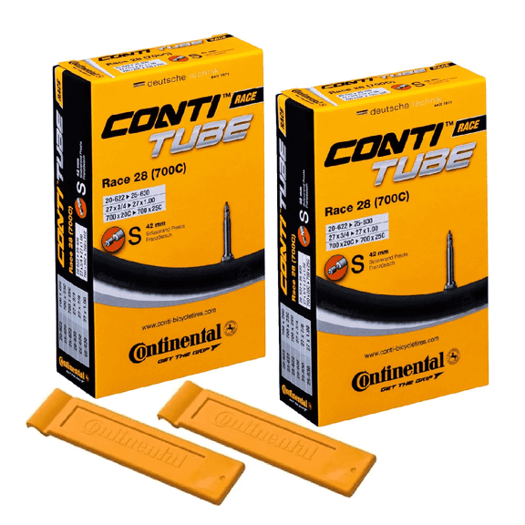 Continental Race 28" 700x20-25c Inner Tubes - 42mm Presta Valve (Pack of 2 Tubes w/Conti Tire Levers)