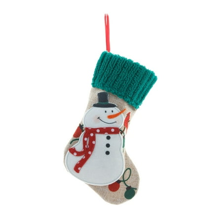 

Hanging Stained Glass Window Panel Cute Knitted Fabric Oversized 3D Christmas Stocking Ornaments Snowman And Father Christmas Pattern Glass Icicles Small Glass Beads Curtain Chandelier Ornament