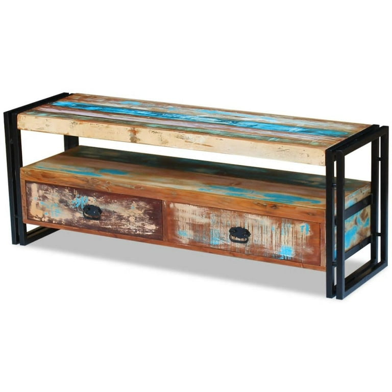 Anself Reclaimed Wood TV Stand Storage Cabinet with 2 Drawers
