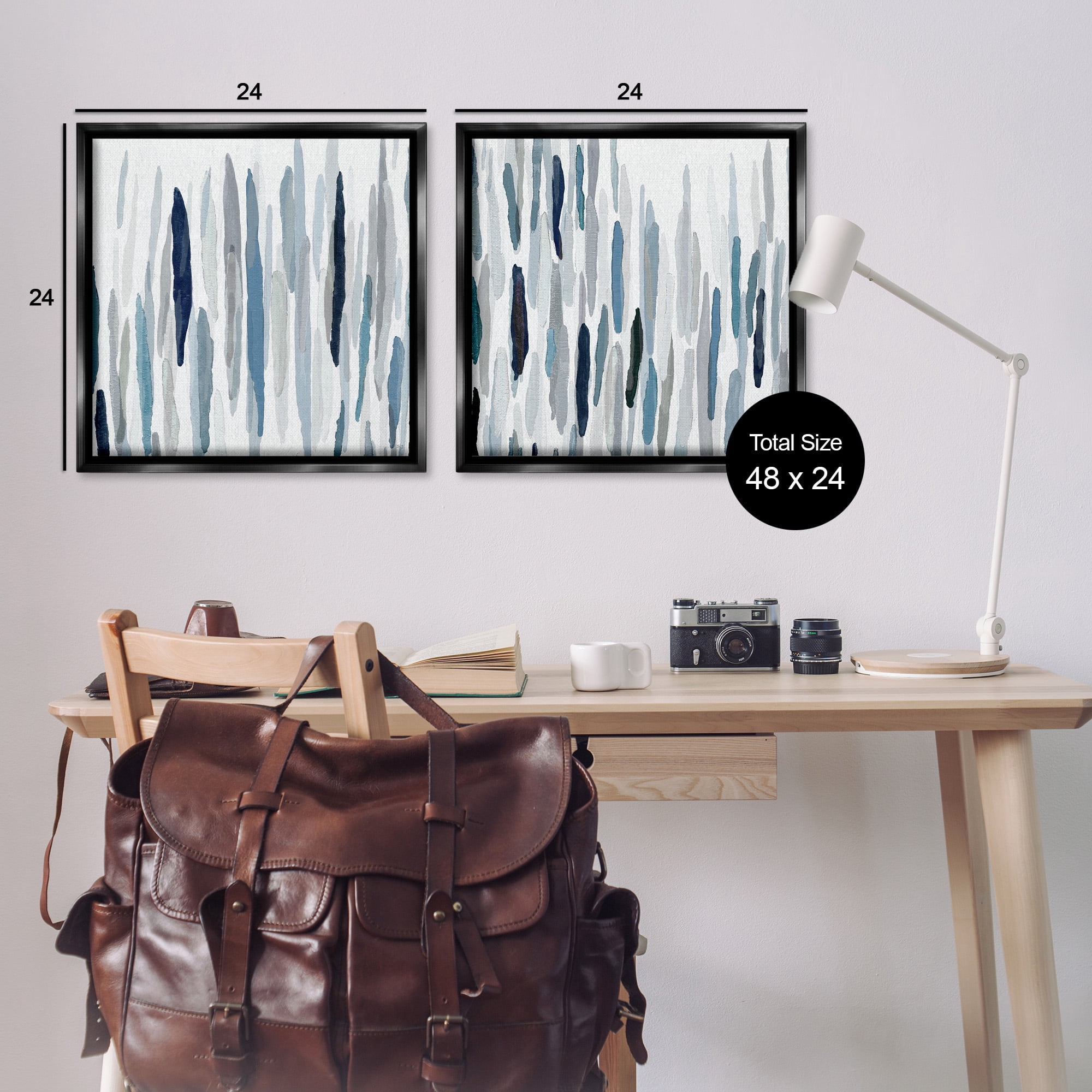 Stupell Industries Abstract Brushed Rainfall Contemporary Abstract Painting Black Floater Framed Canvas Art Print Wall Art, 25 x 25, Set of 2