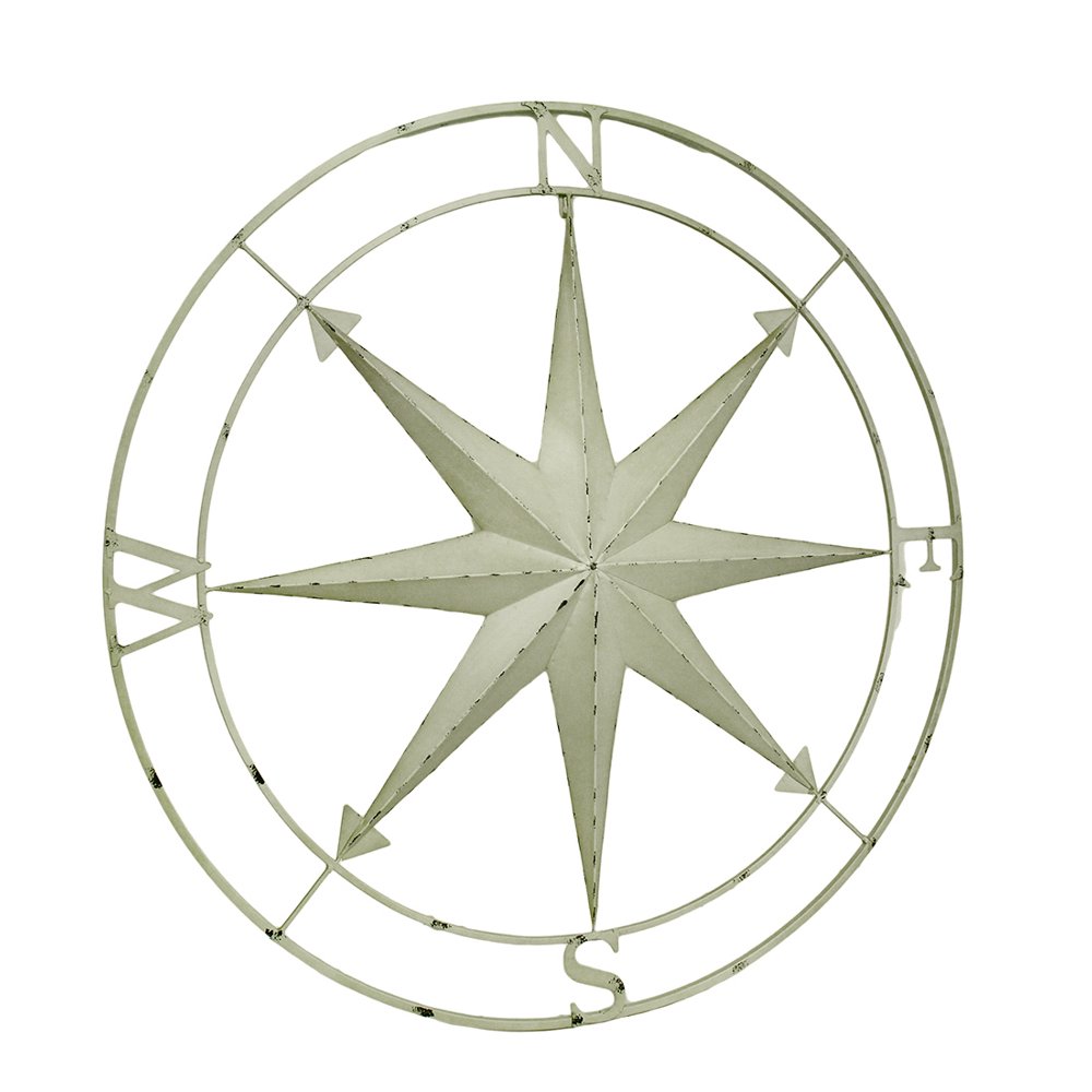 Indoor Outdoor Metal Compass Rose Wall Sculpture 39.5 Inch Diameter
