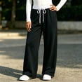 thumbnail image 2 of WhouRiu Girls Casual Pants Solid Color Drawstring Waist Loose Straight Leg Pants Kids Comfortable Versatile Everyday Trousers,13-14 Years, 2 of 5