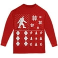 thumbnail image 1 of Sasquatch Chandail de Noël Laid à Blocs Festifs Rouge à Manches Longues pour Jeunes, 1 of 1