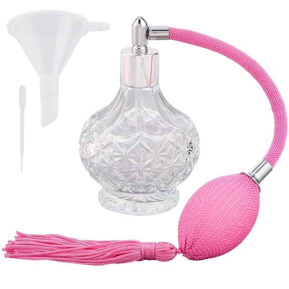 100ml Clear Perfume Bottles Air Bag Perfume Bottle Pink Vintage Atomizer Spray Bottle Refillable Empty Glass Long Spray Tassels Atomizer Pump with Funnel Dropper for Cocktail Oil DIY