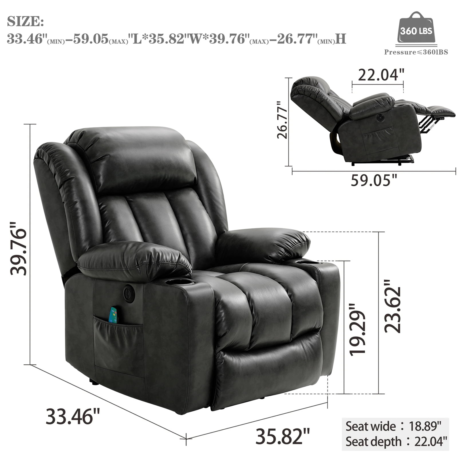 MERITLIFE Power Lift Chair with Two OKIN Motor Electric Lift Recliner with Lumbar  Support Lays Flat Home Sofa Chairs,Black 